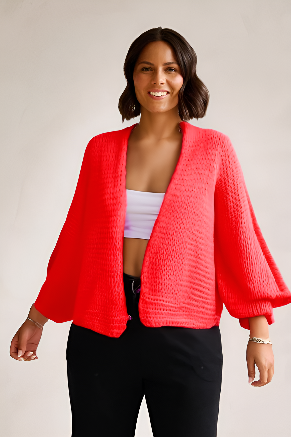 Front™ | Beigen Avointa Edestä Naisten Neule